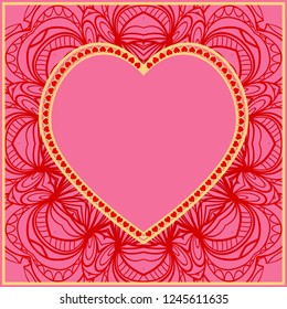 Lace Ornament With Heart And Floral Pattern. Template For Valentine's Day. Vector Illustration. For Greeting Card, Invitation Or Posters
