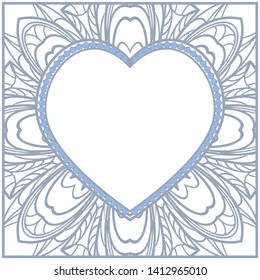 Lace Ornament With Heart And Floral Pattern. Vector illustration
