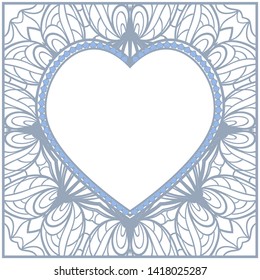 Lace Ornament With Heart And Floral Pattern. Vector illustration