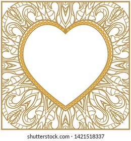 Lace Ornament With Heart And Floral Pattern. Vector illustration