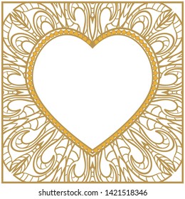 Lace Ornament With Heart And Floral Pattern. Vector illustration