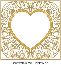 Lace Ornament With Heart And Floral Pattern. Vector illustration