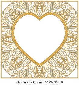 Lace Ornament With Heart And Floral Pattern. Vector illustration