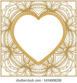 Lace Ornament With Heart And Floral Pattern. Vector illustration