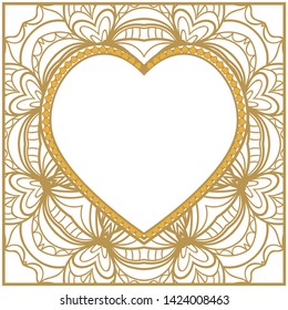 Lace Ornament With Heart And Floral Pattern. Vector illustration