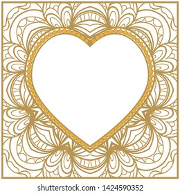 Lace Ornament With Heart And Floral Pattern. Vector illustration
