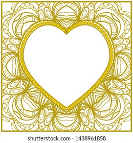 Lace Ornament With Heart And Floral Pattern. Vector illustration