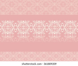 Lace ornament pattern on rose quartz background. Vector