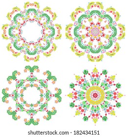 Lace ornament set, round doily ornamental geometric pattern, floral holiday decoration 
