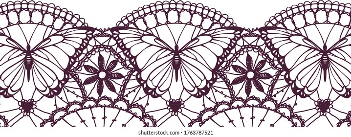 lace ornamental vector pattern with butterfly and flowers
