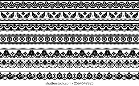 lace ornaments set vector on black colour