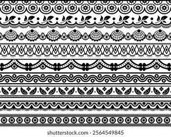 lace ornaments set vector on black colour