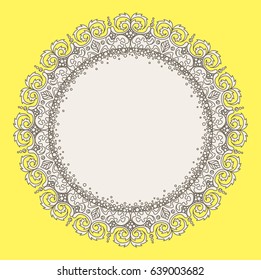 Lace ornate circle frame with empty space for text or image. For invitations, banners and photo frame. Vector