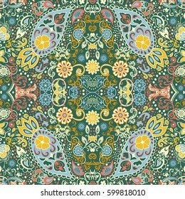 Lace paisley abstract seamless retro damask pattern. can be used for wallpaper interior, cloth, scarf, bandana, pattern fills, web page background, surface textures - stock vector. 
