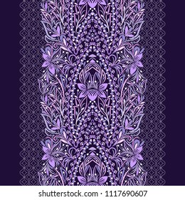 Lace paisley vertical seamless pattern. Beautiful ethnic ornament . Vector print. Use for braid, tape, ribbon.
