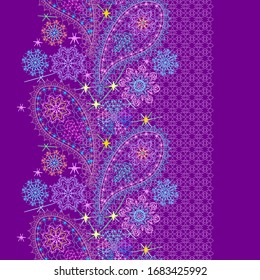 Lace paisley vertical seamless pattern. Beautiful ethnic colorful ornament . Vector print. Use for braid, tape, ribbon.