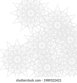 Lace Pastel Ice Stars Monochrome Light Grey Complicated Ornament. Ornamental Folk Mandala Frost Luxury Winter Sharp Chaotic Design Pic. Satanic Soft Mystery White Print Cold Calm Silver Background.