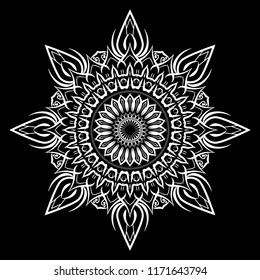 Lace pattern art. Mandala. Decoration ornament element with white color in black background