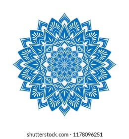 Lace pattern art. Mandala. Decoration ornament element in blue color