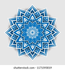 Patrón de encaje de color azul. Elemento decorativo adorno. Papercut