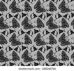 Lace pattern with butterflies on a black background