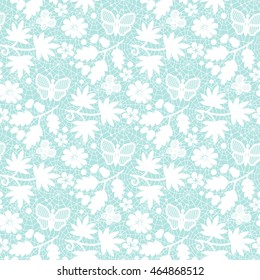 Lace pattern with butterflies on a turquoise background