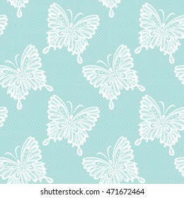 Lace pattern with butterflies on a turquoise background