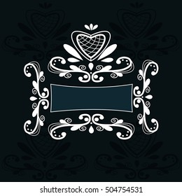 Lace pattern design white frame decoration element heart vector dark background