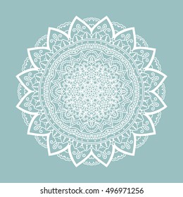 Lace pattern. Doily. White round ornament. Mandala. Boho. Vector