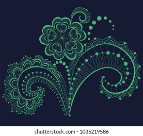 Lace pattern with a flower. Openwork decoration with a branchy ornament. Vector crochet embroidered applique
