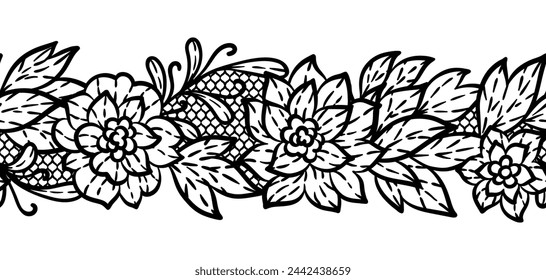 Lace pattern with flowers. Embroidery handmade decoration.
