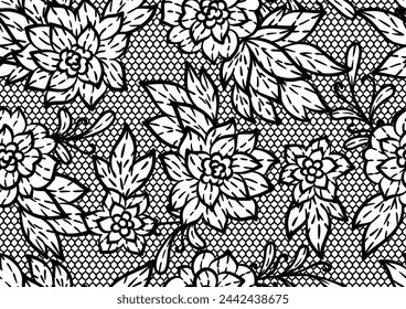 Lace pattern with flowers. Embroidery handmade decoration.