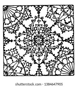 Lace Pattern is a German 16th century design, It is a geometrical pattern and shows the work progresses, vintage line drawing or engraving illustration.
