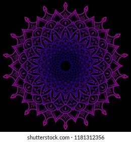 Lace pattern. Mandala art with gradient color in black background