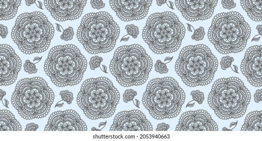 lace pattern. Mandala pattern. Lace seamless pattern. Knitted napkin. Retro pattern. Digital paper in vintage style.