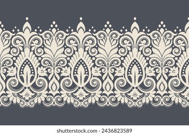 Spitzenmuster nahtloser Hintergrund Ethno Orientalische ikat nahtloses Muster traditionelles Design für Hintergrund, Teppich, Tapete, Kleidung, Verpackung, Batik, Stoff, Vektor-Illustration Stickerei Stil.
