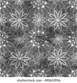 Lace pattern seamless with flowers on dark vintage background. Vector illustration.