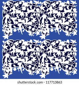 lace pattern with tiny people harvesting