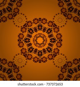 Lace pattern with tribal geometric pattern cards. Vector sketch for boho, authentic design. Seamless pattern template with ethnic ornate and abstract mandala in black, orange and brown colors.