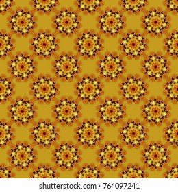 Lace pattern with tribal geometric pattern cards. Vector sketch for boho, authentic design. Seamless pattern template with ethnic ornate and abstract mandala in yellow, orange and brown colors.
