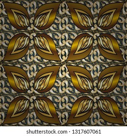 Lace pattern. Vector design. Vector design. Geometric pattern. Royal style. Seamless ornament. Repeated doodles. Linear pattern. Sketch, scribble, doodle on yellow and brown colors. In vintage style.