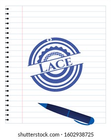 Lace pen strokes emblem. Blue ink. Vector Illustration. Detailed.