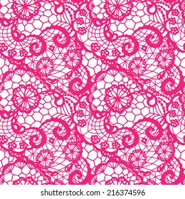 Lace pink seamless pattern with flowers on white background