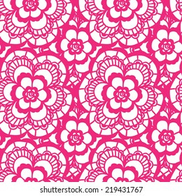 Lace pink seamless pattern with flowers on white background