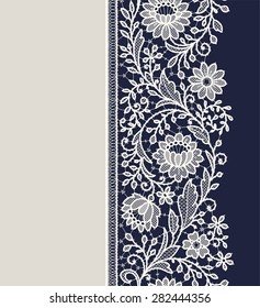 Lace Ribbon Floral Vertical Seamless Pattern.