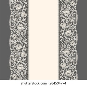 Lace Ribbon. Vertical Seamless Pattern.