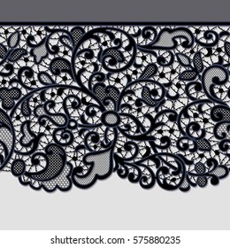 Lace Ribbons. Horizontal Seamless Patterns.Black