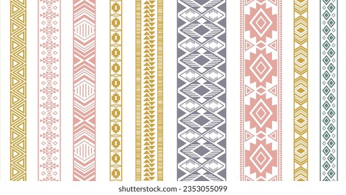 Lace ribbons vector collection. Fashion cloth edge ornaments isolated. Sewn ribbon edging. Ukrainian folk patterns. Dress apparel cuff and collar frills. Geometric texture.