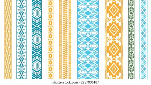 Lace ribbons vector collection. Seamless edge ornaments isolated. Sewn ribbon edging. Ukrainian folk patterns. Wedding dress trim ornaments. Openwork tissue lattice.
