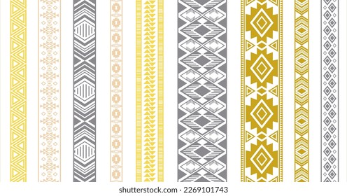Colección vectorial de cintas de encaje. Ornamentos de borde inmaculado aislados. Borde de cinta de nieve. Patrones folclóricos eslavos. Accesorios para los esténciles de trenzas. Textura geométrica.